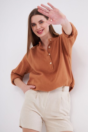 Pasaklı Giyim Kadın Müslin Tunik Gömlek 3520340 Kahverengi