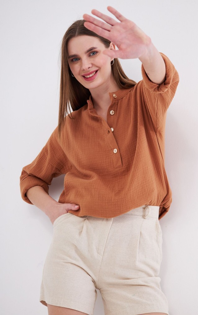 Pasaklı Giyim Kadın Müslin Tunik Gömlek 3520340 Kahverengi