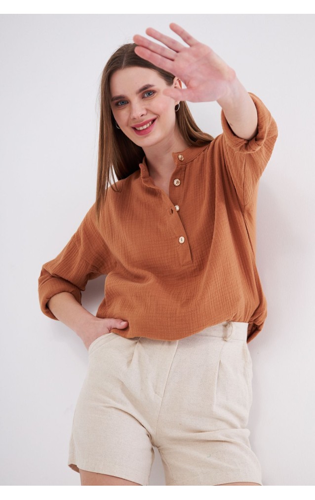 Pasaklı Giyim Kadın Müslin Tunik Gömlek 3520340 Kahverengi