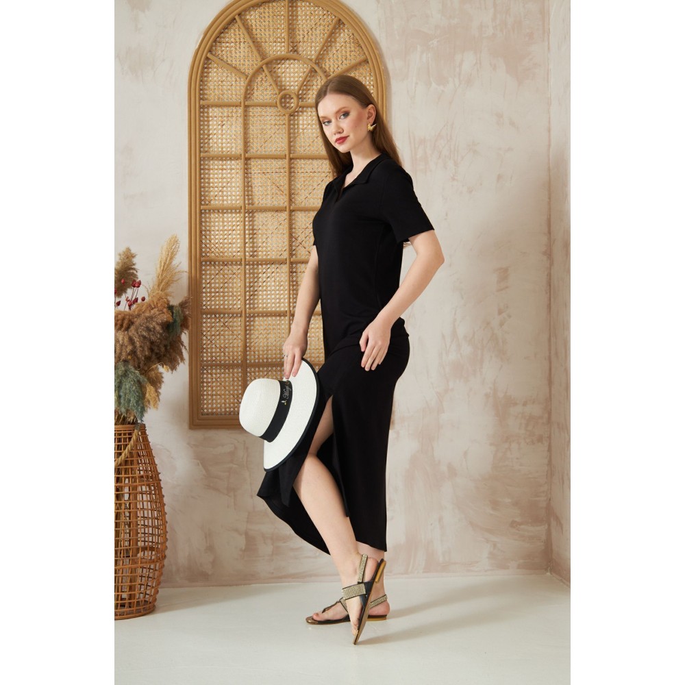 Pasaklı Giyim Pasaklı Giyim Kadın Polo Yaka Elbise Siyah - Premium Kadın Giyim