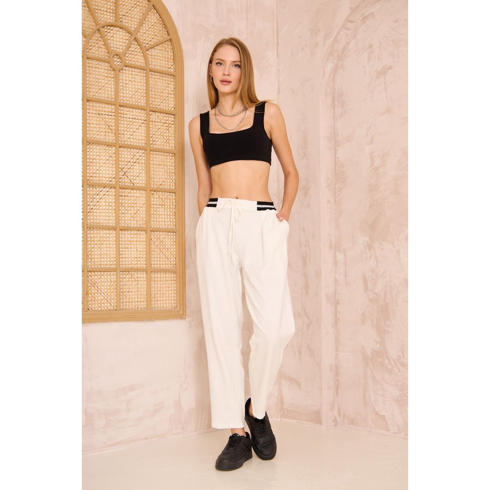 Pasaklı Giyim Pasaklı Giyim Kadın Bilek Boy Pantolon-Eşorfman, Beyaz - Premium Kadın Giyim