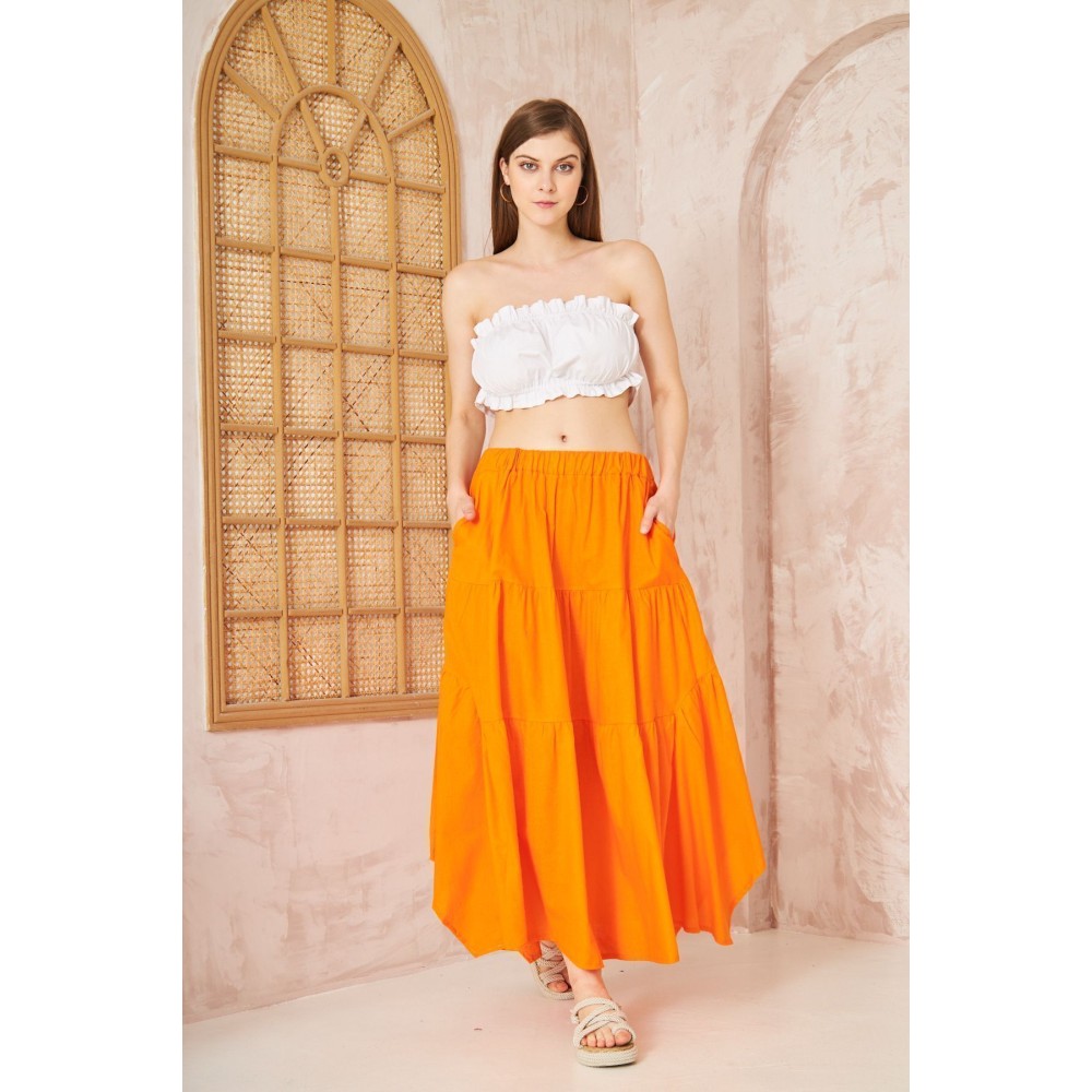 Pasaklı Giyim Pasaklı Giyim Kadın Asimetrik 3 Kat Etek Turuncu - Premium Kadın Giyim