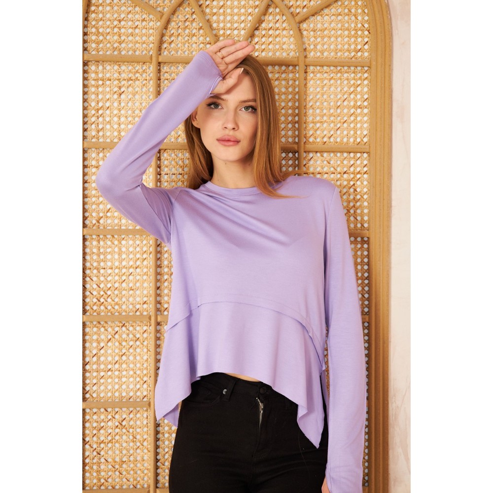 Pasaklı Giyim Pasaklı Giyim Kadın Parmak Geçirmeli Yoga Bluz Lila - Premium Kadın Giyim