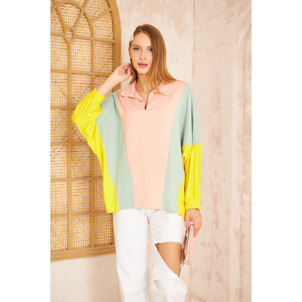 Pasaklı Giyim Pasaklı Giyim Kadın Polo Yaka Sweatshirt Pudra - Premium Kadın Giyim