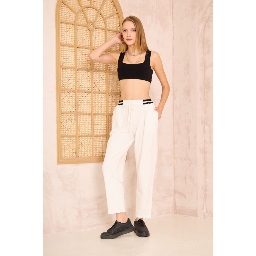 Pasaklı Giyim Pasaklı Giyim Kadın Bilek Boy Pantolon-Eşorfman, Beyaz - Premium Kadın Giyim