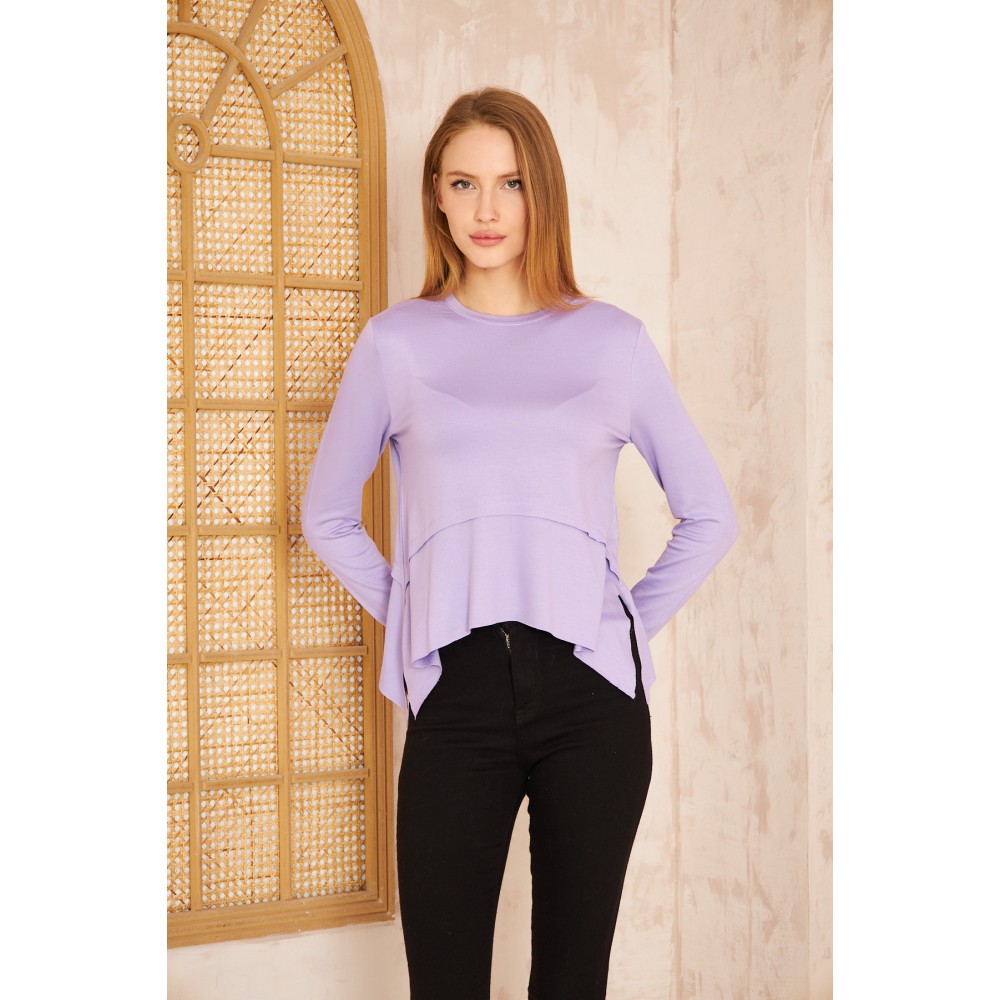 Pasaklı Giyim Pasaklı Giyim Kadın Parmak Geçirmeli Yoga Bluz Lila - Premium Kadın Giyim