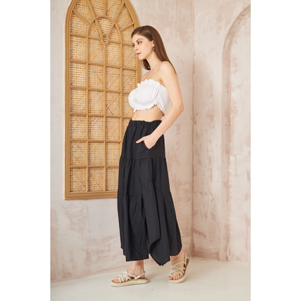 Pasaklı Giyim Pasaklı Giyim Kadın Asimetrik 3 Kat Etek Siyah - Premium Kadın Giyim