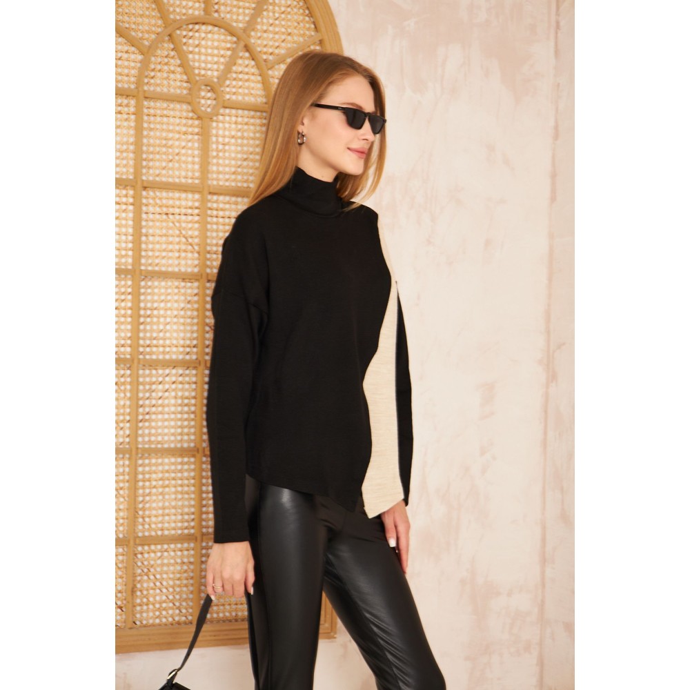 Pasaklı Giyim Pasaklı Giyim Kadın İki Kat Asimetrik Balıkçı Yaka Akrilik Triko Kazak - Premium Kadın Giyim