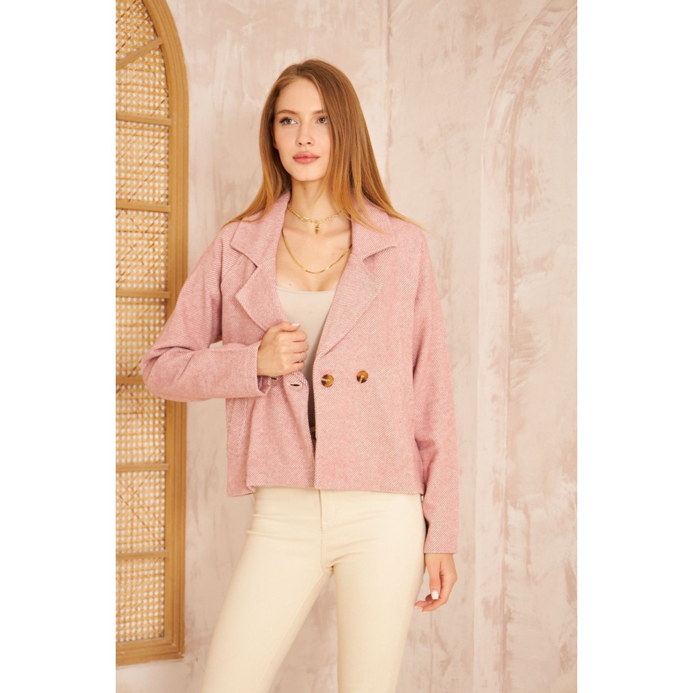 Pasaklı Giyim Pasaklı Giyim Kadın Diyaganol Kaşe Ceket Pudra - Premium Kadın Giyim