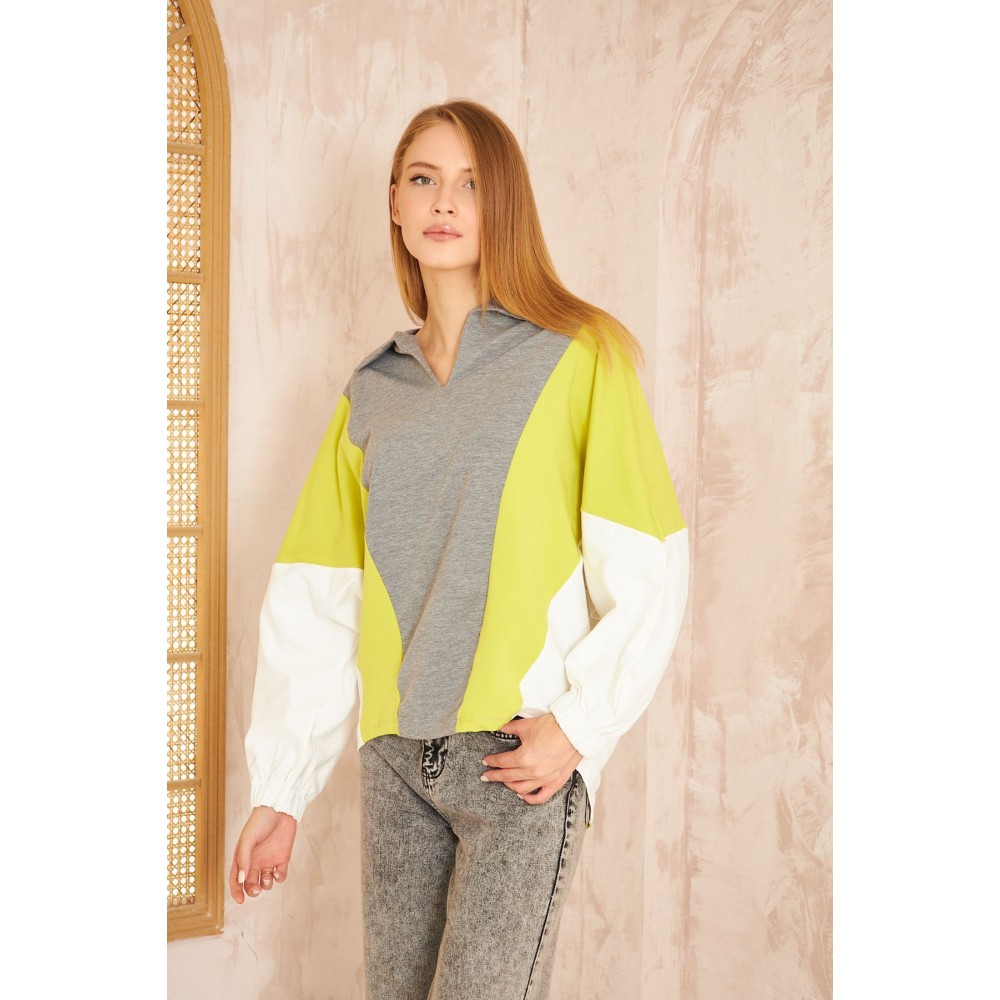 Pasaklı Giyim Pasaklı Giyim Kadın Polo Yaka Sweatshirt Gri - Premium Kadın Giyim