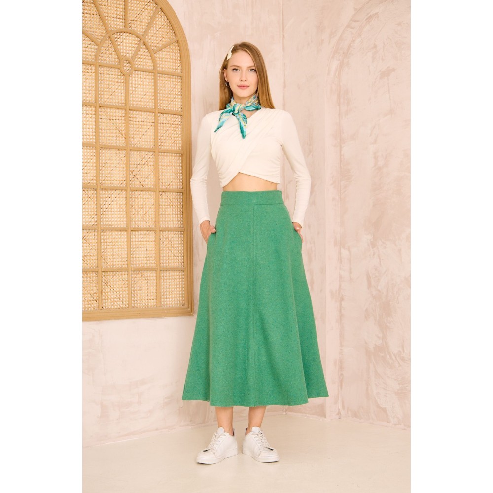 Pasaklı Giyim Pasaklı Giyim Kadın Kiloş Kaşe Etek Yeşil - Premium Kadın Giyim