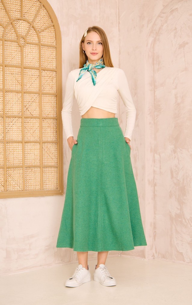 Pasaklı Giyim Kadın Kiloş Kaşe Etek 3461210 Yeşil