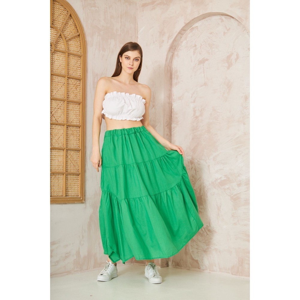 Pasaklı Giyim Pasaklı Giyim Kadın Asimetrik 3 Kat Etek Yeşil - Premium Kadın Giyim