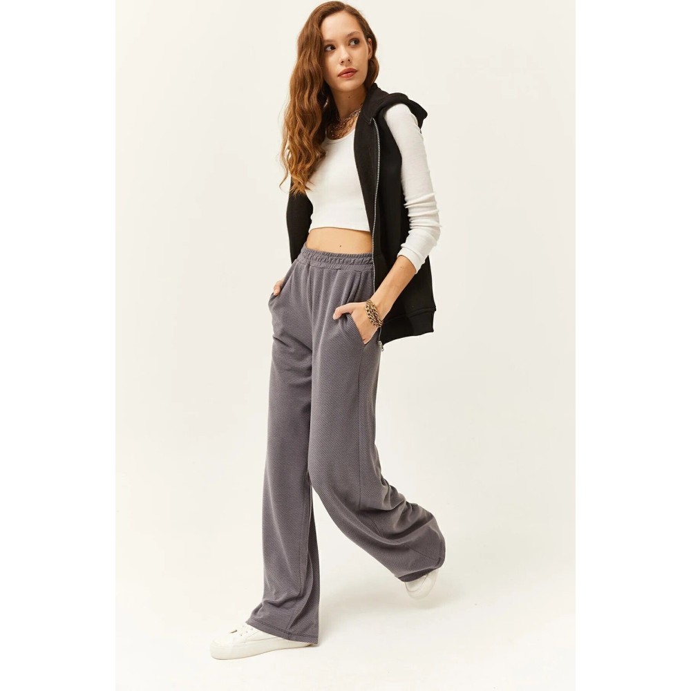 Pasaklı Giyim Pasaklı Giyim Kadın Dokulu Pantolon Gri - Premium Kadın Giyim