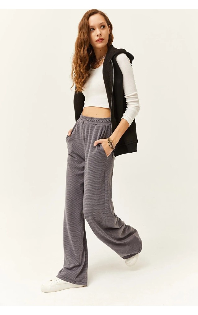 Pasaklı Giyim Kadın Dokulu Pantolon 3453 Gri