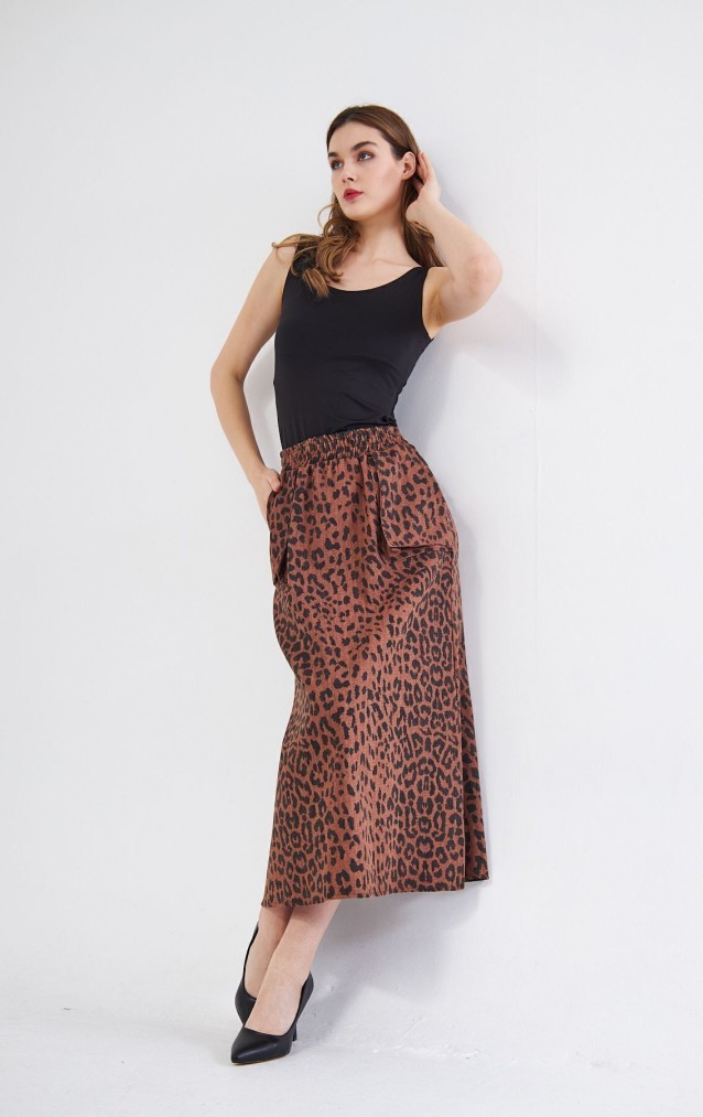 Pasaklı Giyim Kadın Kamuflaj Desen Gabardin Etek  Leopar 3553220
