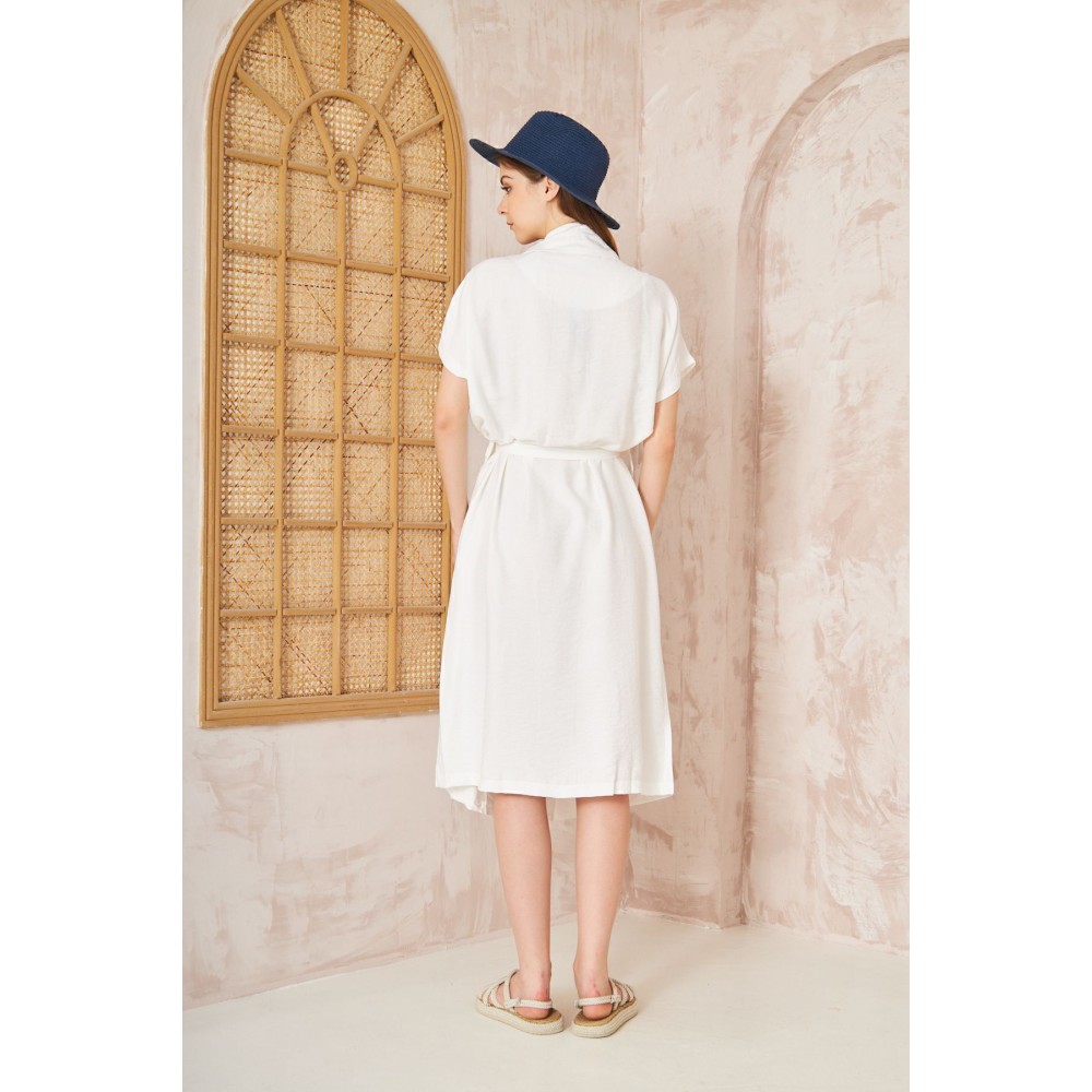 Pasaklı Giyim Pasaklı Giyim Kadın Keten Ceket Elbise Beyaz - Premium Kadın Giyim