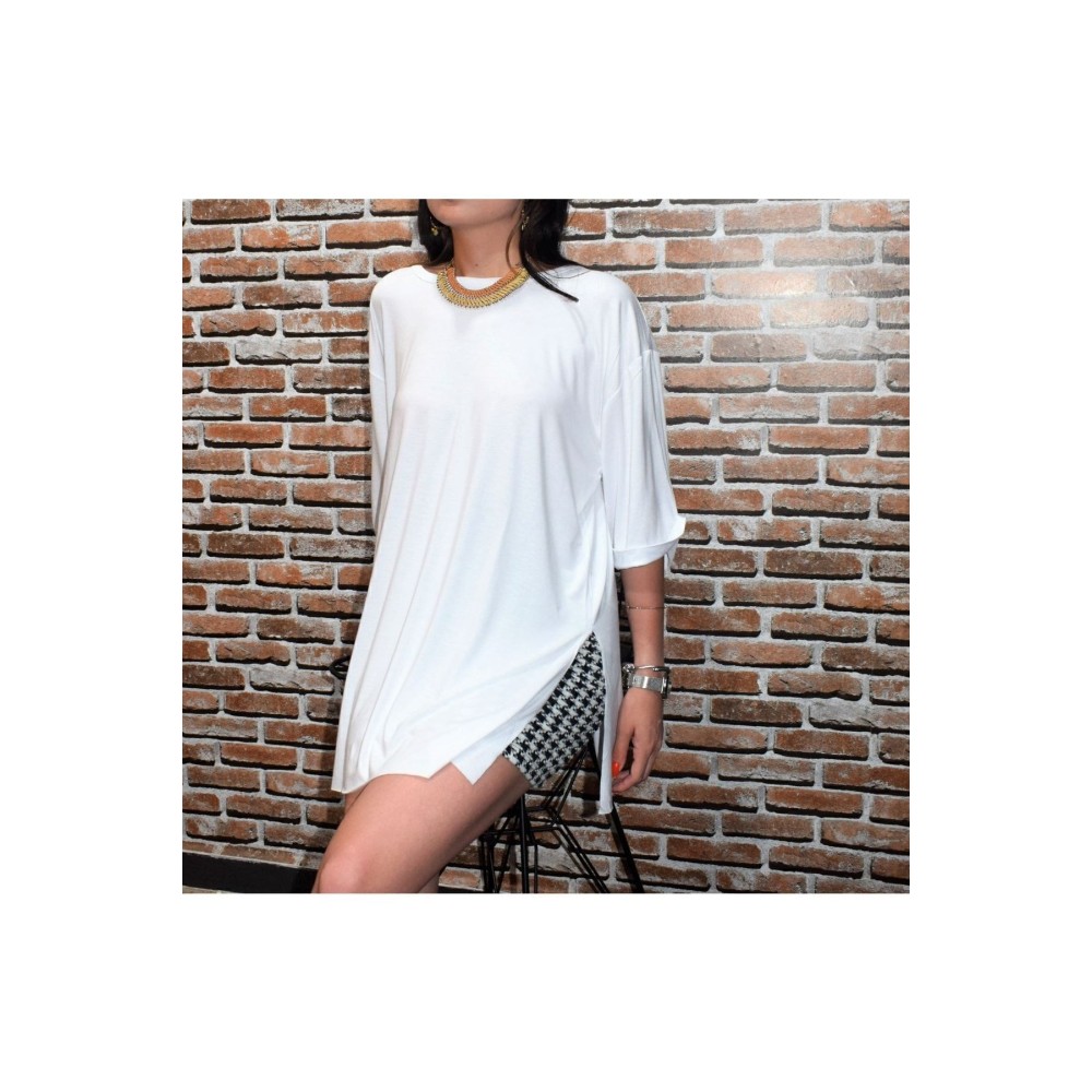 Pasaklı Giyim Pasaklı Giyim Kadın Salaş Oversize Geniş Kesim Uzun T-shirt Beyaz - Premium Kadın Giyim