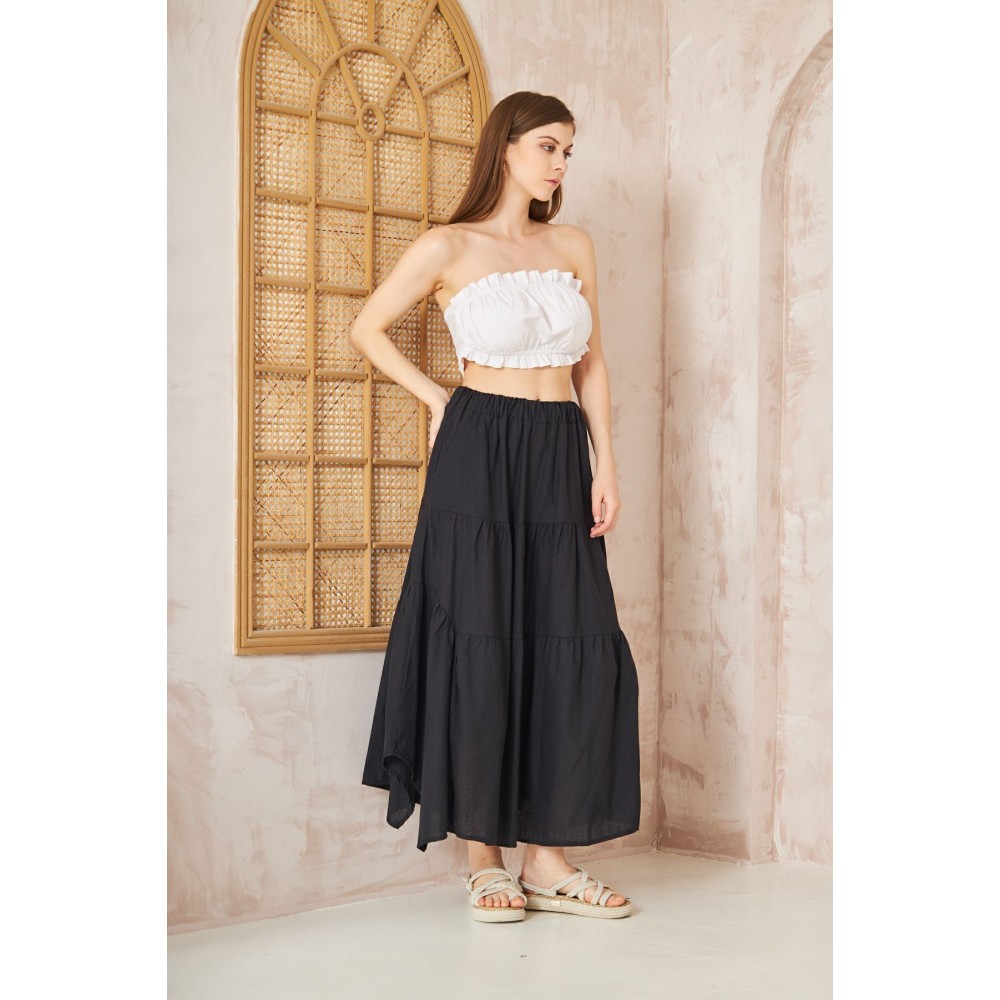 Pasaklı Giyim Pasaklı Giyim Kadın Asimetrik 3 Kat Etek Siyah - Premium Kadın Giyim