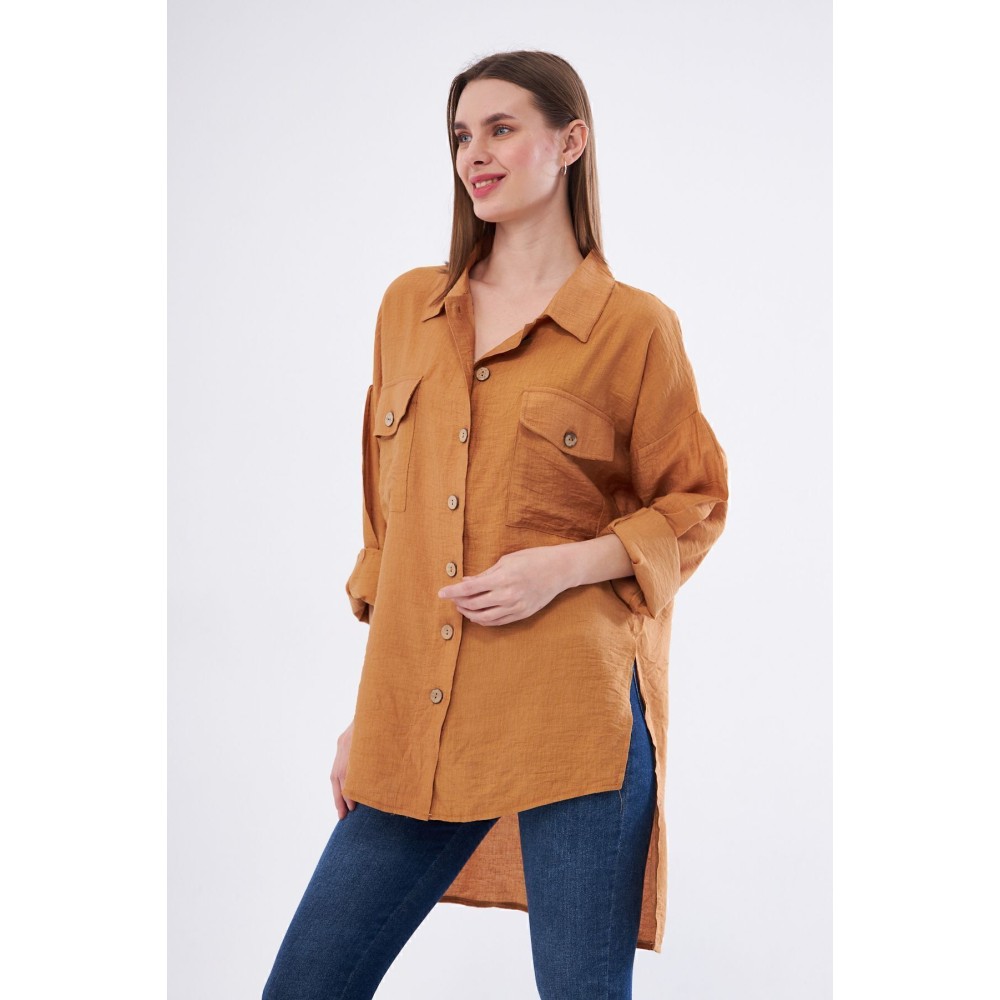 Pasaklı Giyim Pasaklı Giyim Kadın Oversize Arkası Uzun Tunik Gömlek Bej - Premium Kadın Giyim