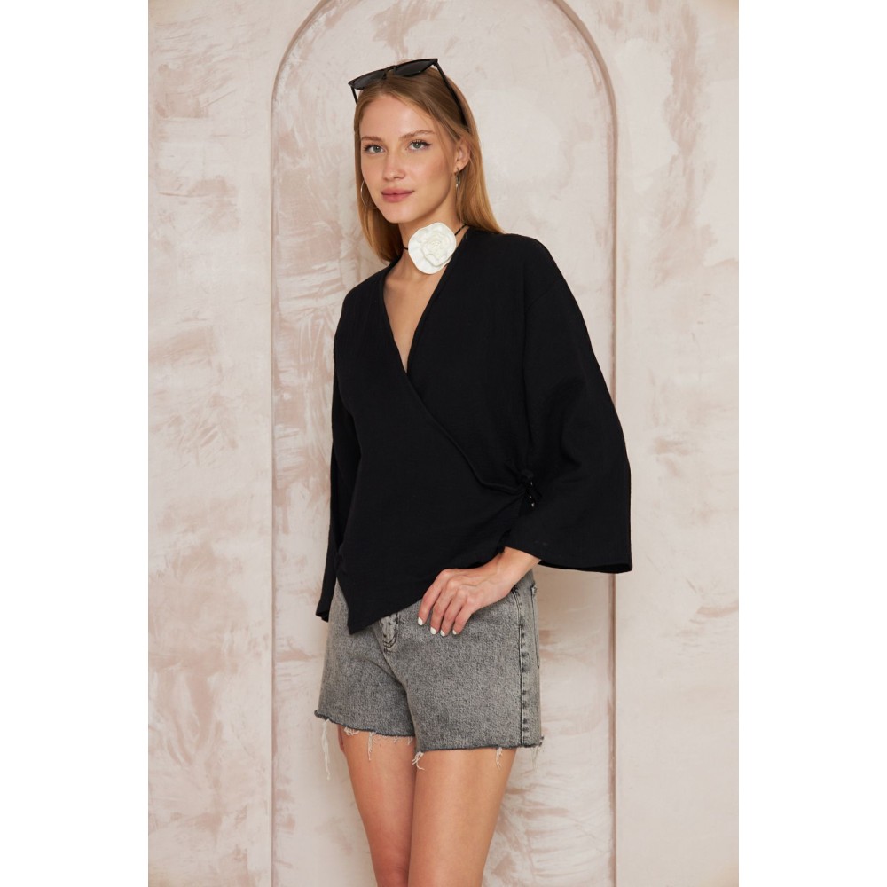 Pasaklı Giyim Pasaklı giyim Kadın %100 Pamuk Bağcıklı Bluz Siyah - Premium Kadın Giyim
