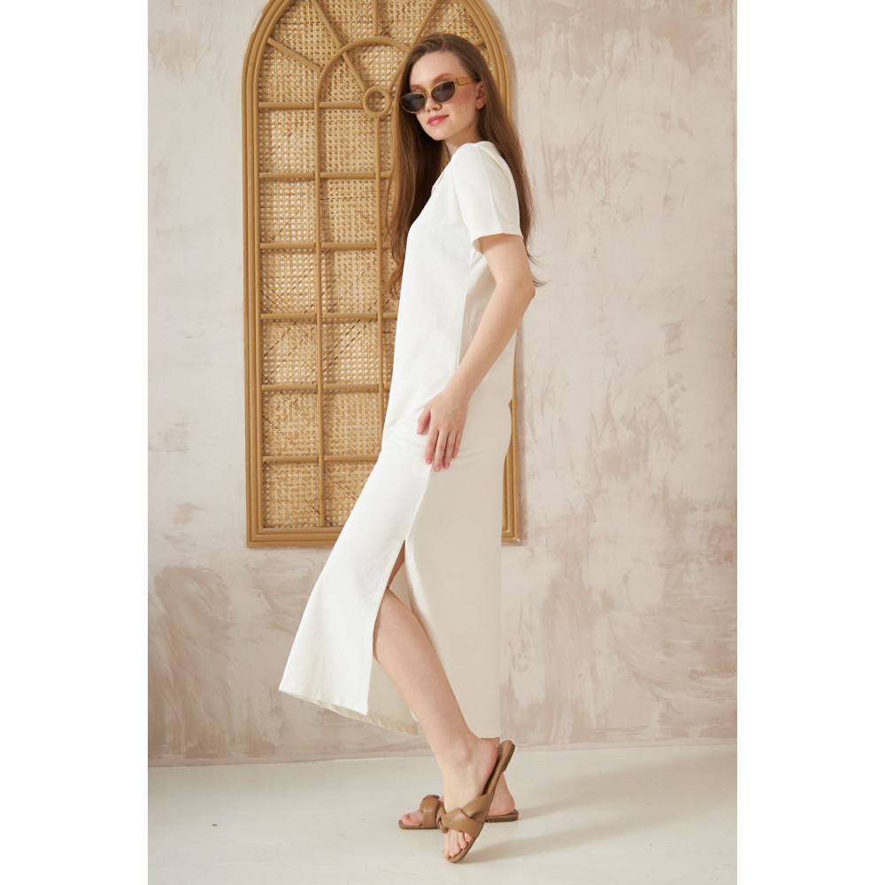 Pasaklı Giyim Pasaklı Giyim Kadın Polo Yaka Elbise Beyaz - Premium Kadın Giyim