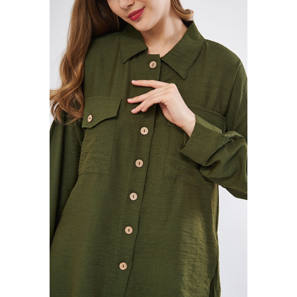 Pasaklı Giyim Pasaklı Giyim Kadın Oversize Arkası Uzun Tunik Gömlek Haki - Premium Kadın Giyim