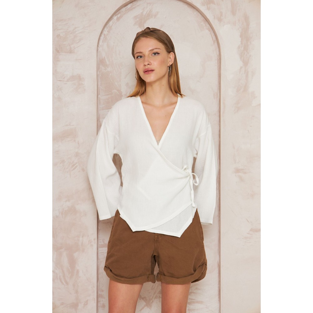 Pasaklı Giyim Pasaklı giyim Kadın %100 Pamuk Bağcıklı Bluz Beyaz - Premium Kadın Giyim