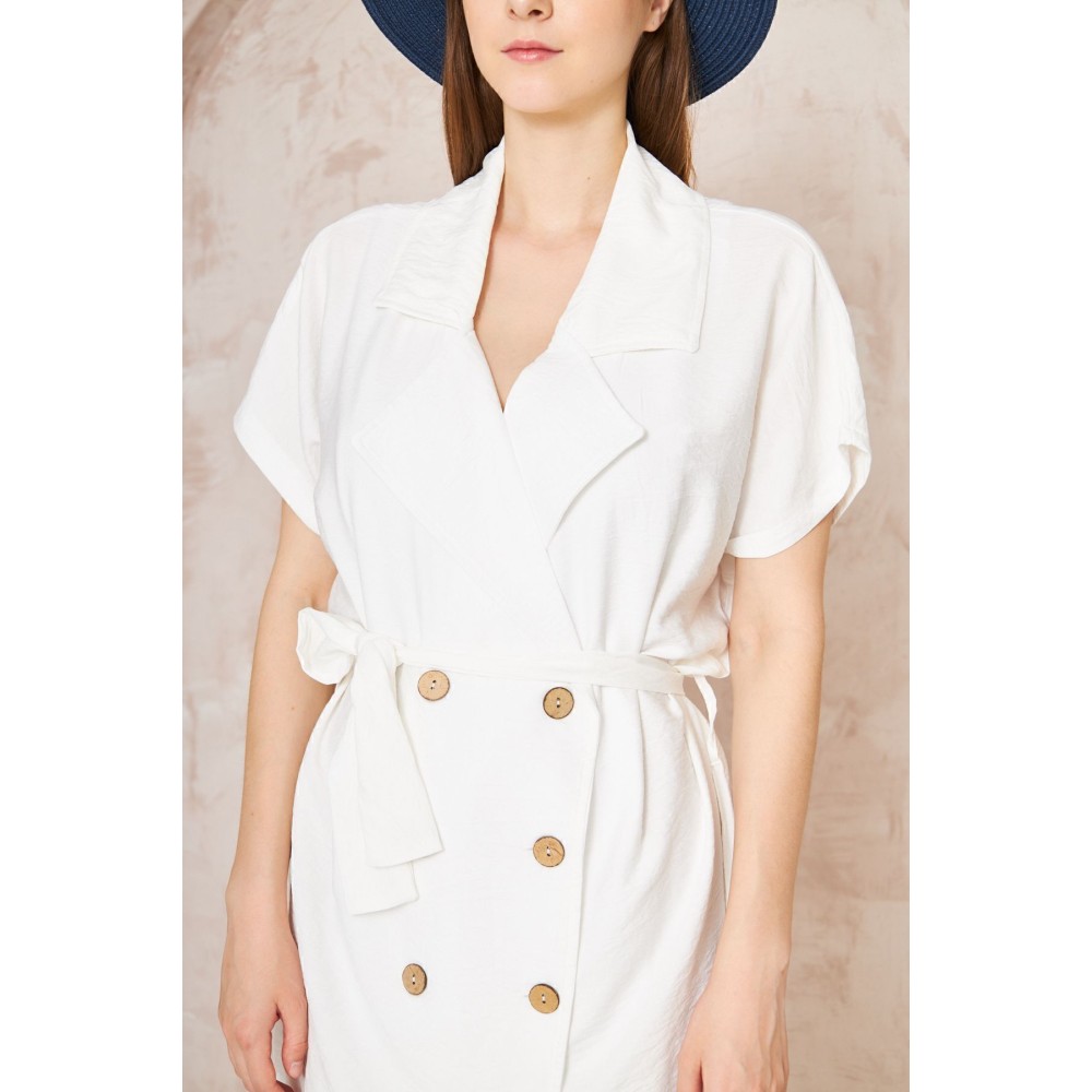 Pasaklı Giyim Pasaklı Giyim Kadın Keten Ceket Elbise Beyaz - Premium Kadın Giyim