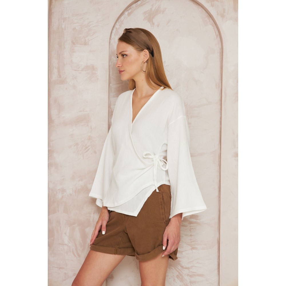 Pasaklı Giyim Pasaklı giyim Kadın %100 Pamuk Bağcıklı Bluz Beyaz - Premium Kadın Giyim