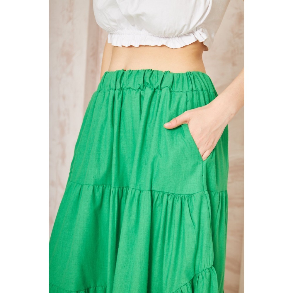 Pasaklı Giyim Pasaklı Giyim Kadın Asimetrik 3 Kat Etek Yeşil - Premium Kadın Giyim