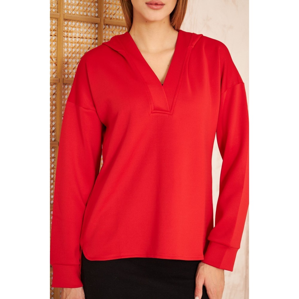 Pasaklı Giyim Pasaklı Giyim Kadın Kapüşonlu Sweatshirt Kırmızı - Premium Kadın Giyim