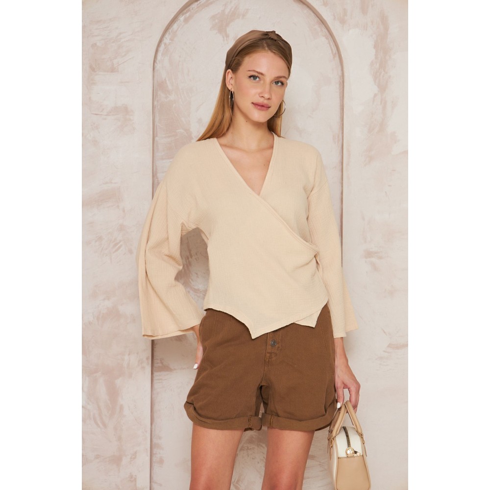 Pasaklı Giyim Pasaklı giyim Kadın %100 Pamuk Bağcıklı Bluz Taş - Premium Kadın Giyim