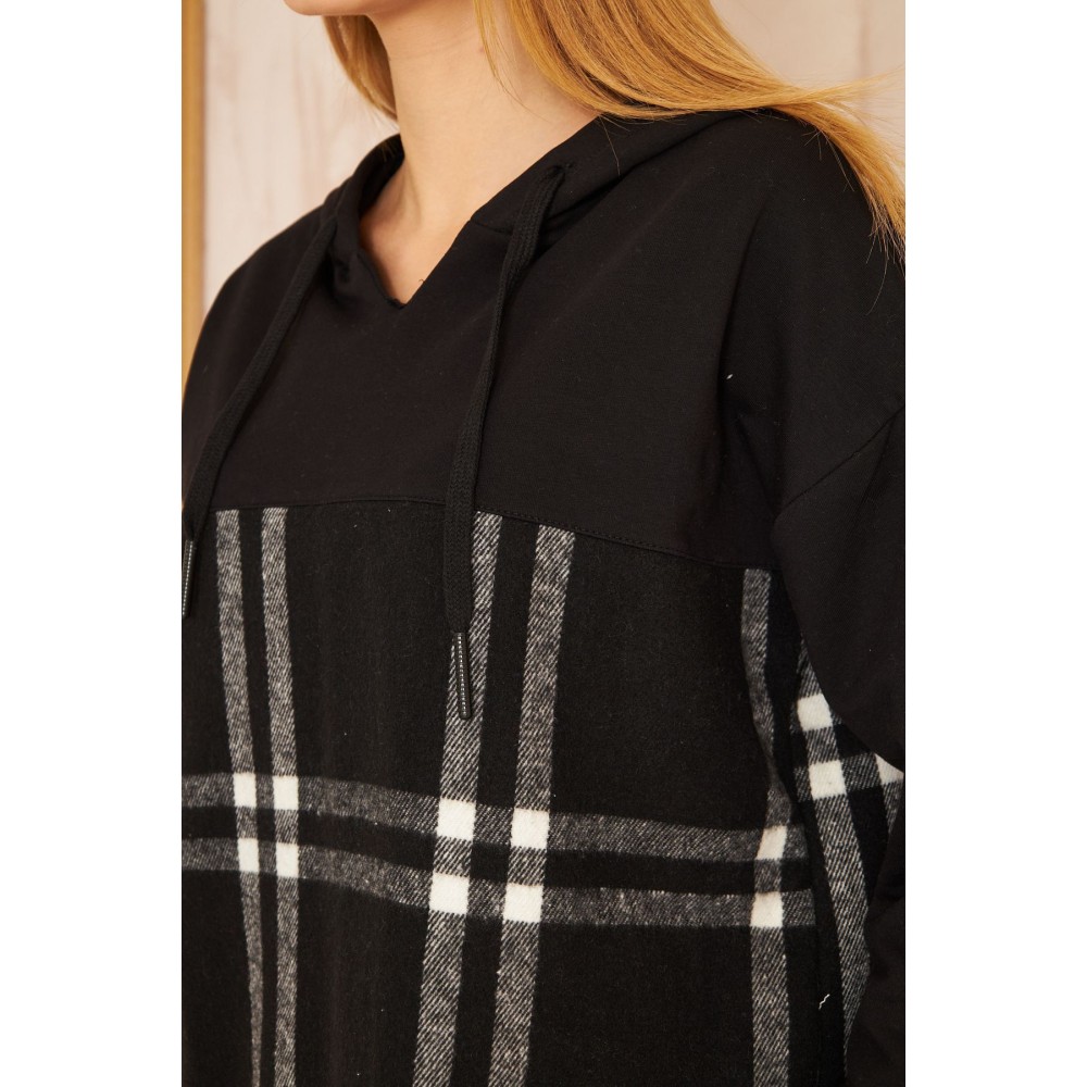 Pasaklı Giyim Pasaklı Giyim Kadın Kapüşonlu Oduncu Sweatshirt Siyah Ekose - Premium Kadın Giyim