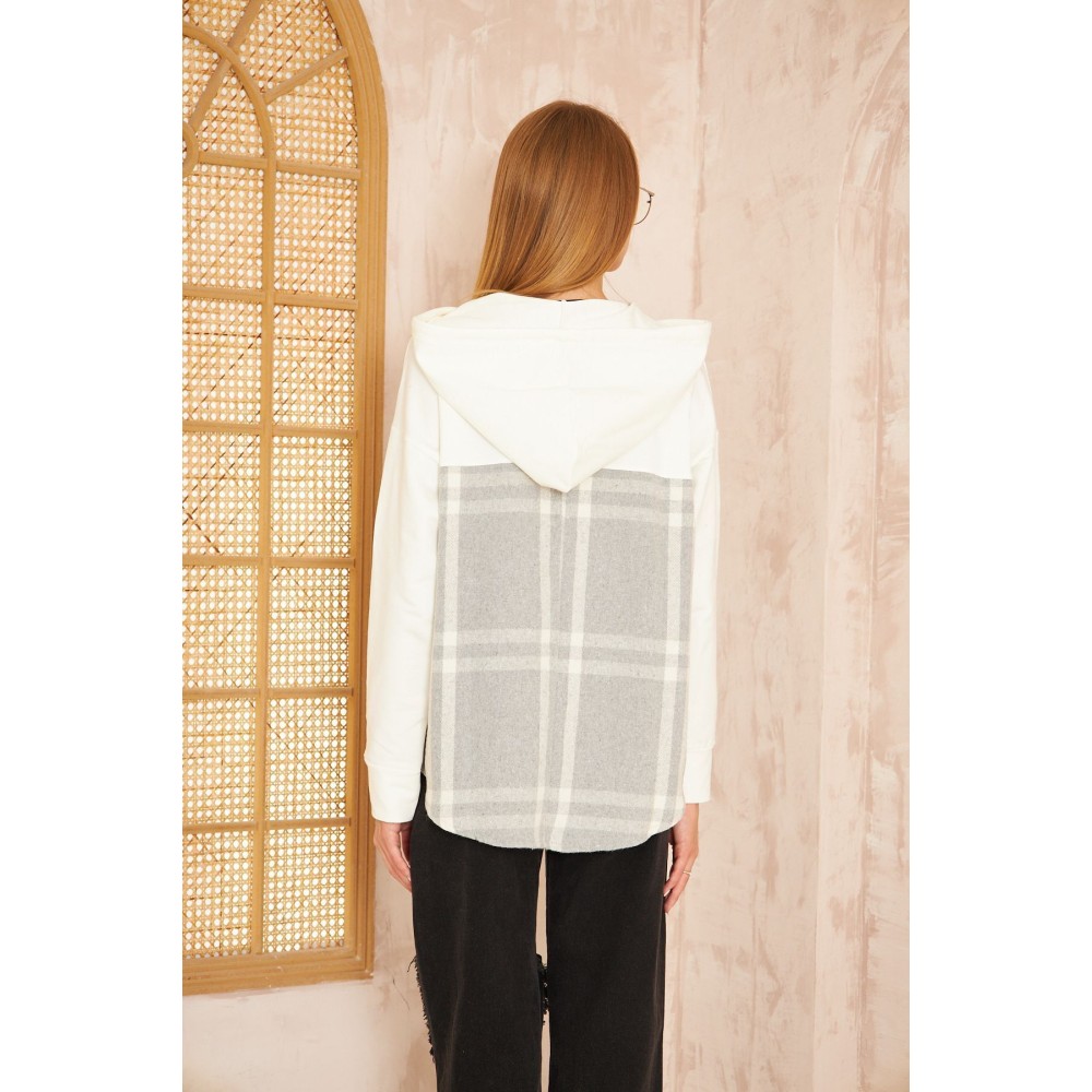 Pasaklı Giyim Pasaklı Giyim Kadın Kapüşonlu Oduncu Sweatshirt Gri Ekose - Premium Kadın Giyim