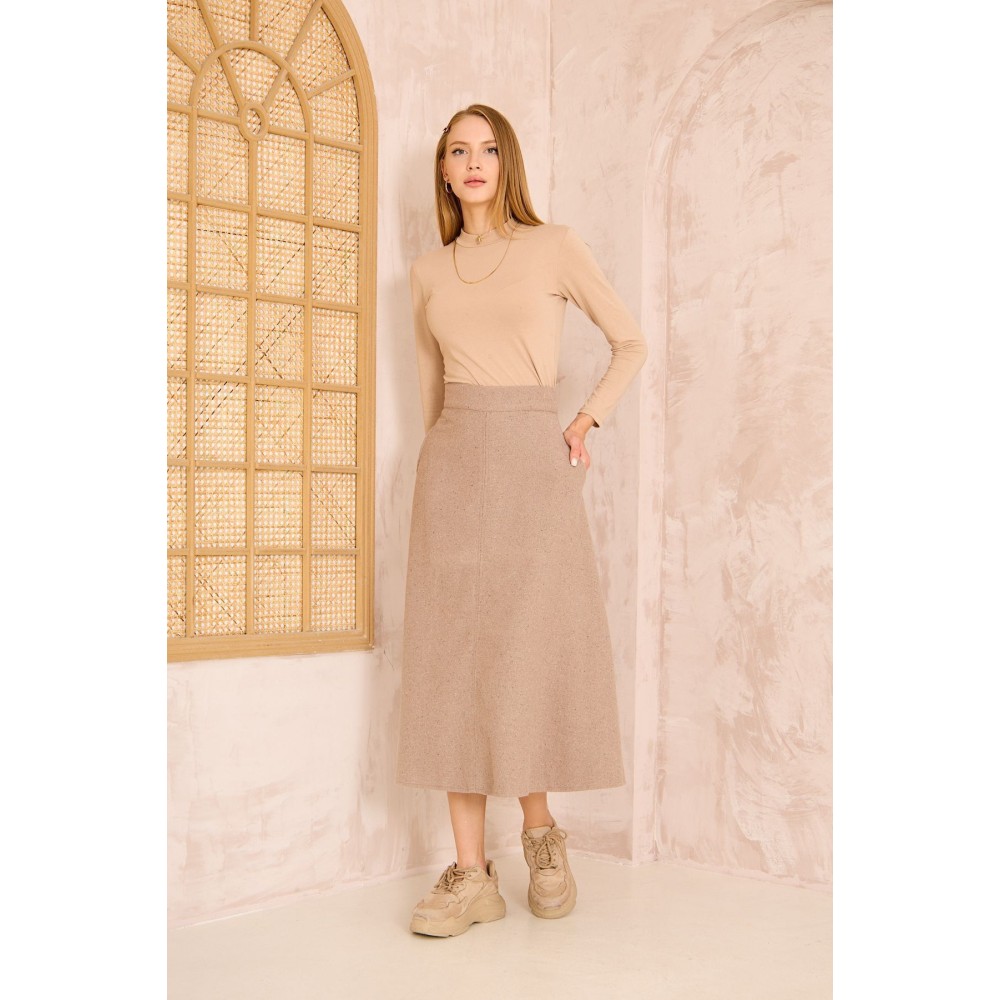 Pasaklı Giyim Pasaklı Giyim Kadın Kiloş Kaşe Etek Vizon - Premium Kadın Giyim