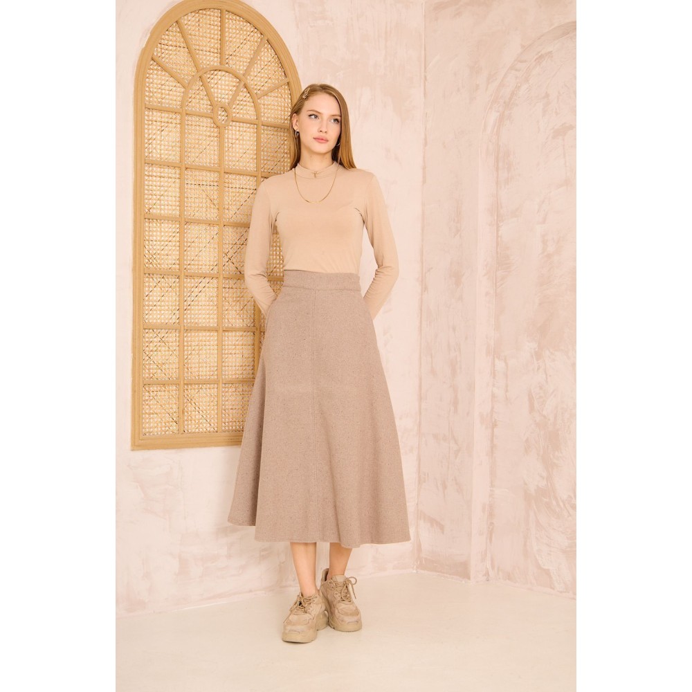 Pasaklı Giyim Pasaklı Giyim Kadın Kiloş Kaşe Etek Vizon - Premium Kadın Giyim