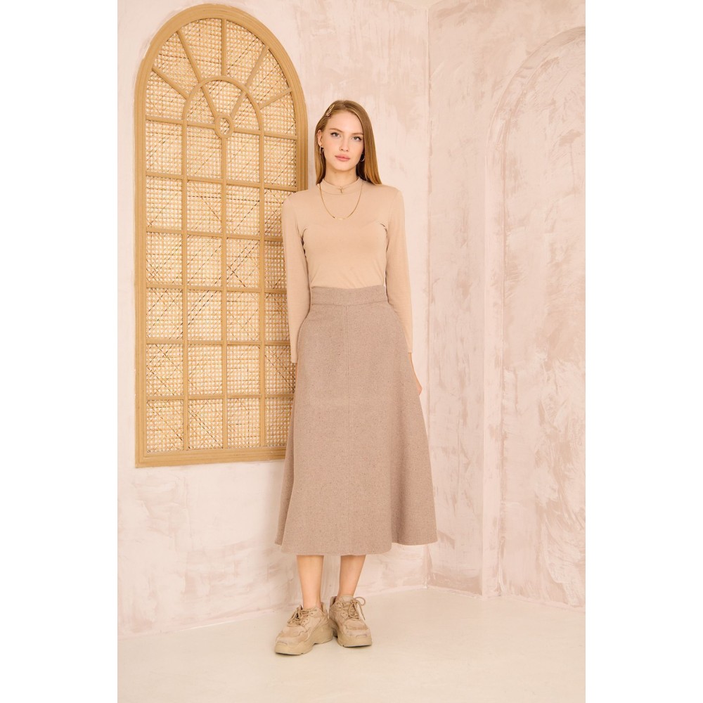 Pasaklı Giyim Pasaklı Giyim Kadın Kiloş Kaşe Etek Vizon - Premium Kadın Giyim