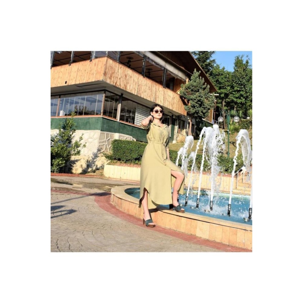 Pasaklı Giyim Pasaklı Giyim Kadın Hasır Kemerli Gömlek Elbise Haki - Premium Kadın Giyim