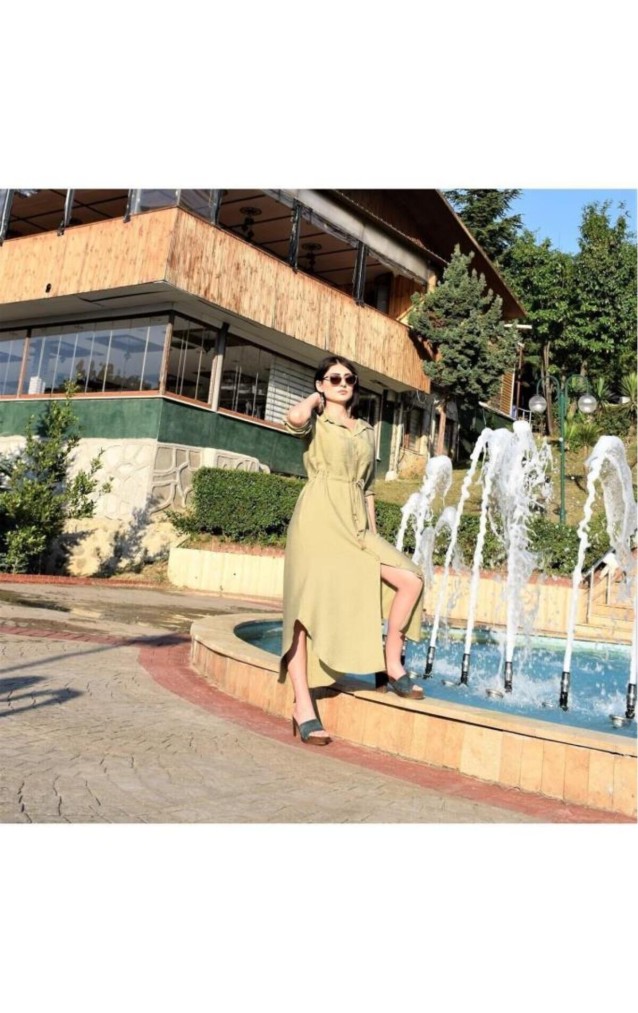 Pasaklı Giyim Kadın Hasır Kemerli Gömlek Elbise 2837451 Haki