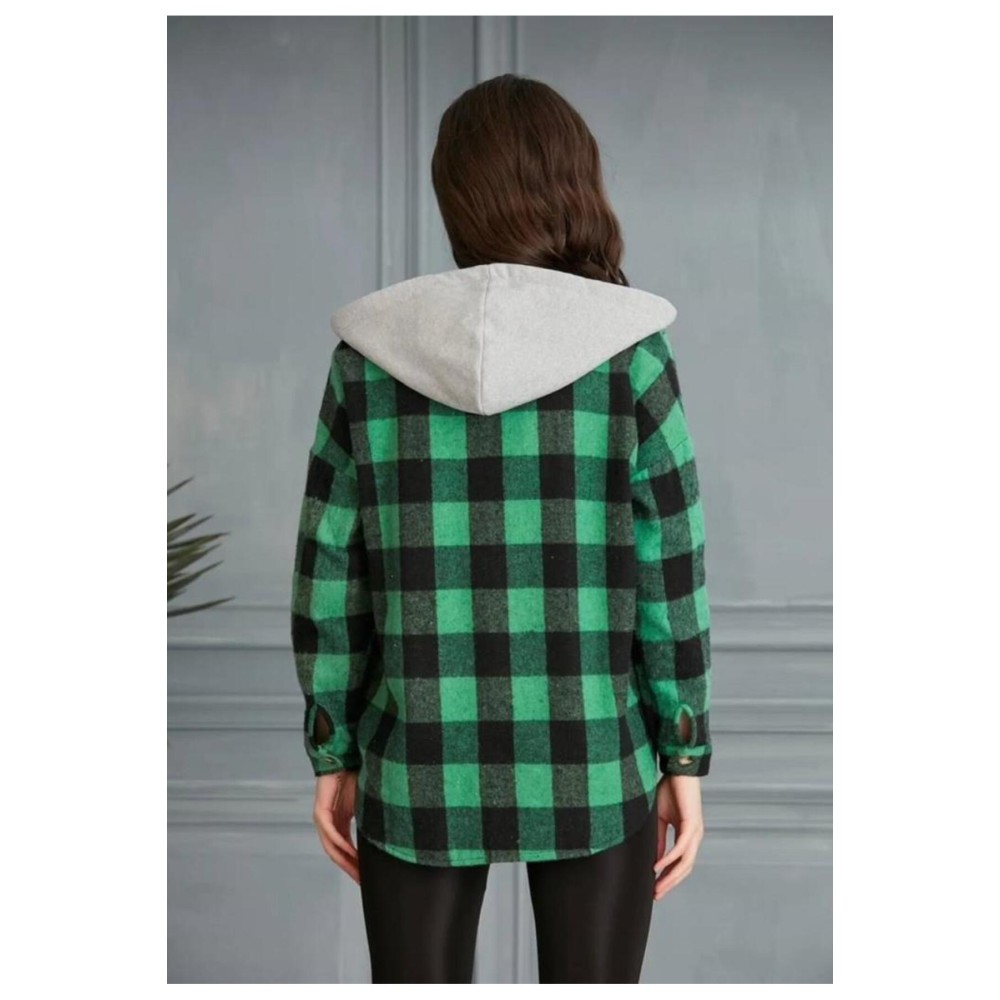 Pasaklı Giyim Pasaklı giyim Kadın Kaşe Kapüşonlu Oduncu Gömlek Yeşil - Premium Kadın Giyim