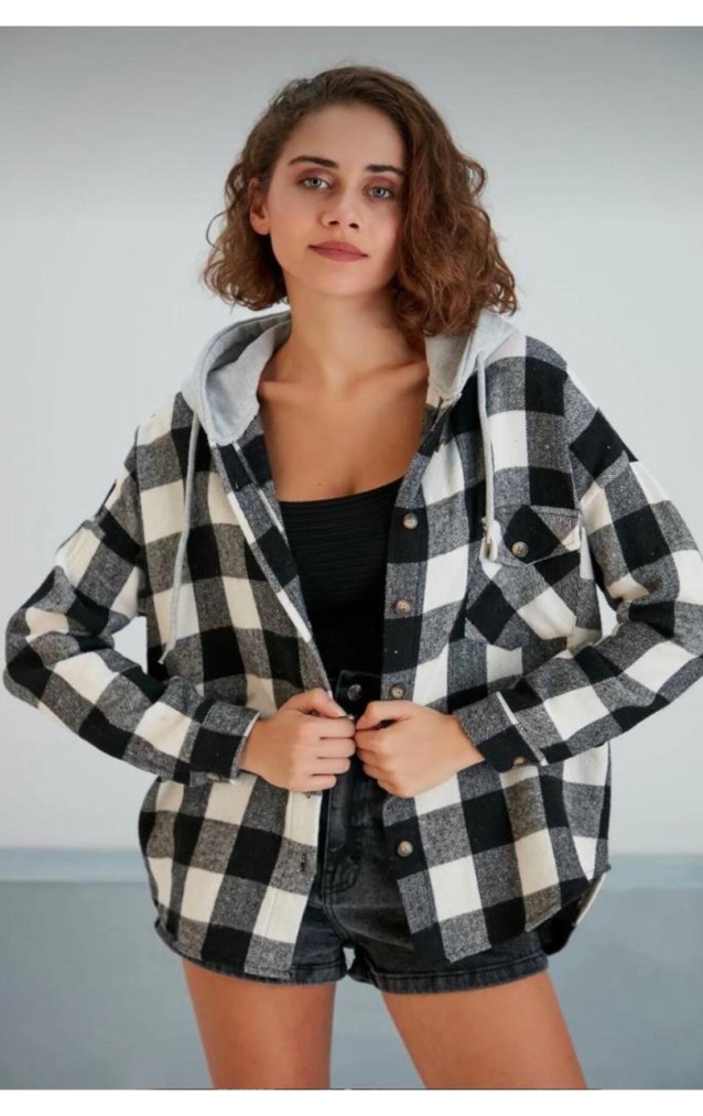 Pasaklı giyim Kadın Kaşe Kapüşonlu Oduncu Gömlek 3667320 Siyah