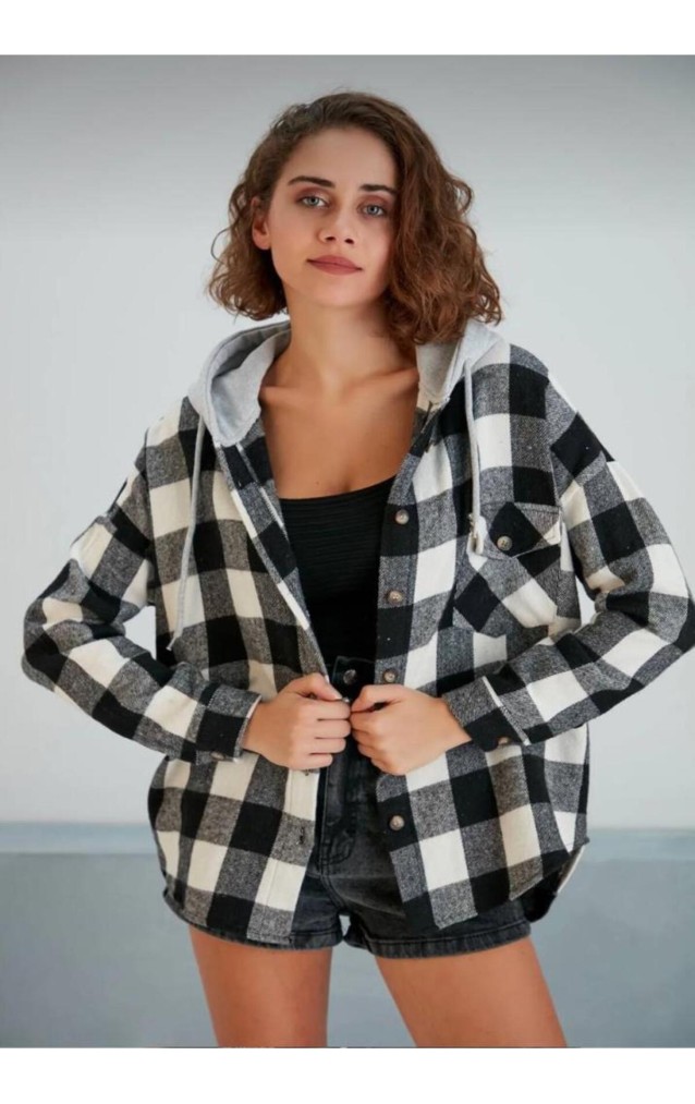 Pasaklı giyim Kadın Kaşe Kapüşonlu Oduncu Gömlek 3667320 Siyah