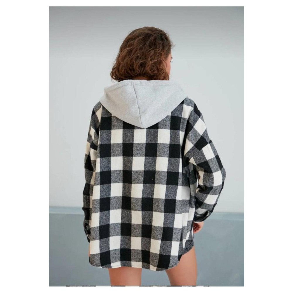 Pasaklı Giyim Pasaklı giyim Kadın Kaşe Kapüşonlu Oduncu Gömlek Siyah - Premium Kadın Giyim