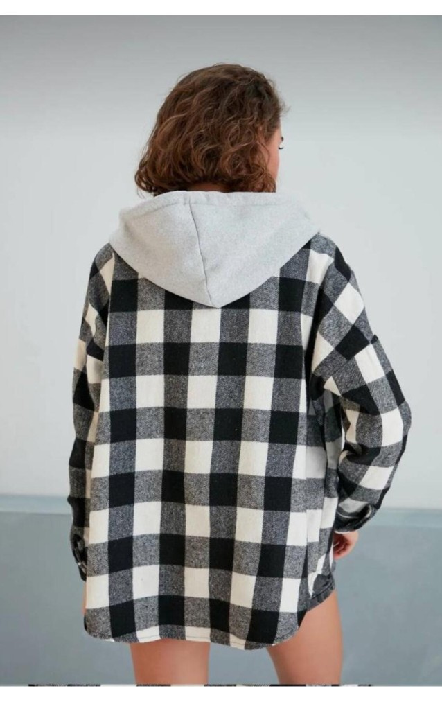 Pasaklı giyim Kadın Kaşe Kapüşonlu Oduncu Gömlek 3667320 Siyah