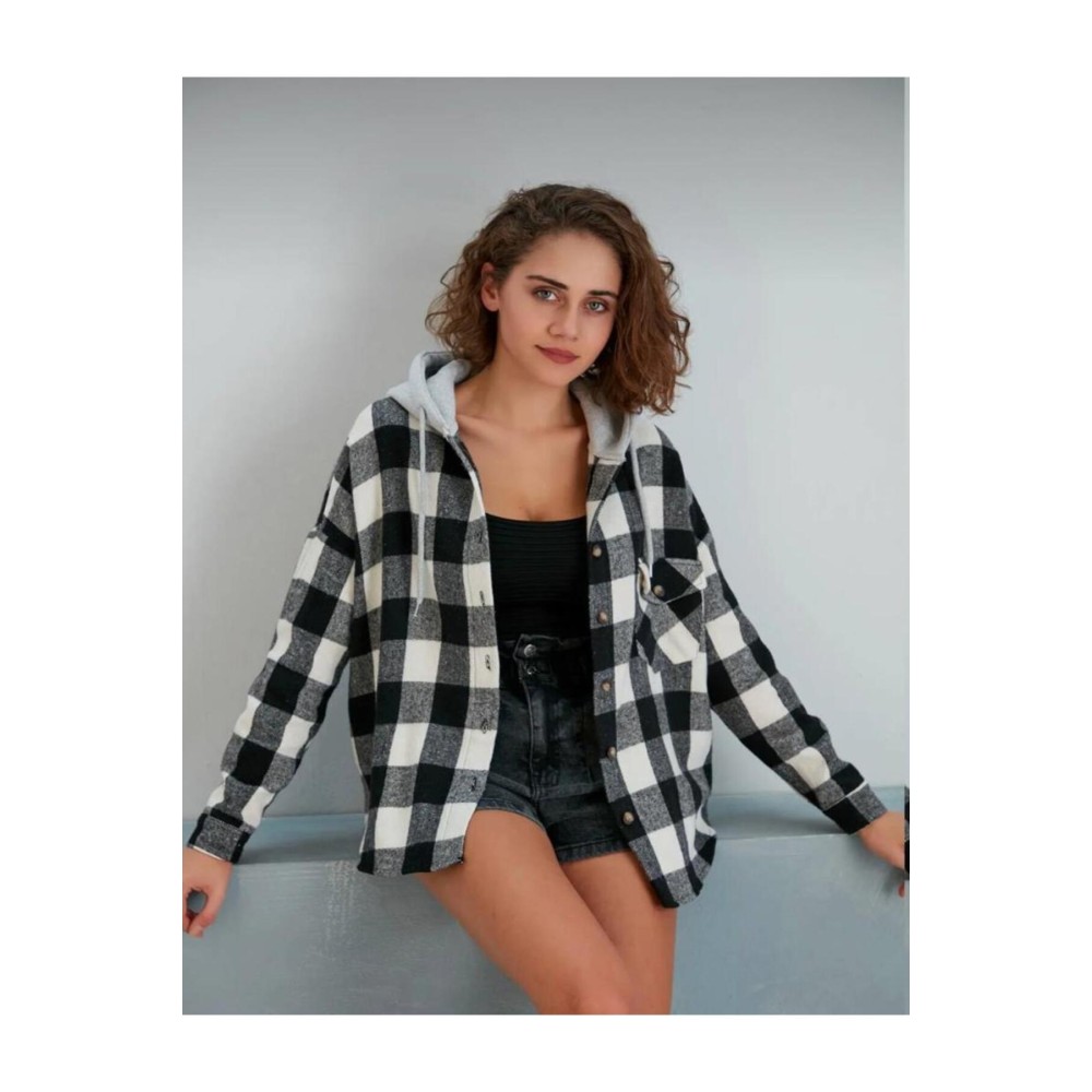 Pasaklı Giyim Pasaklı giyim Kadın Kaşe Kapüşonlu Oduncu Gömlek Siyah - Premium Kadın Giyim