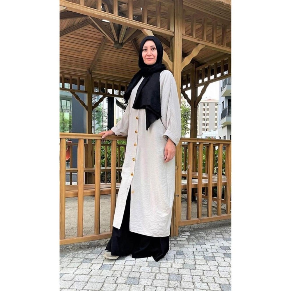 Pasaklı Giyim Pasaklı Giyim Kadın Oversize Yarasa Kol Tesettüre Uygun Gömlek Elbise-Tesettür Tunik Taş - Premium Kadın Giyim