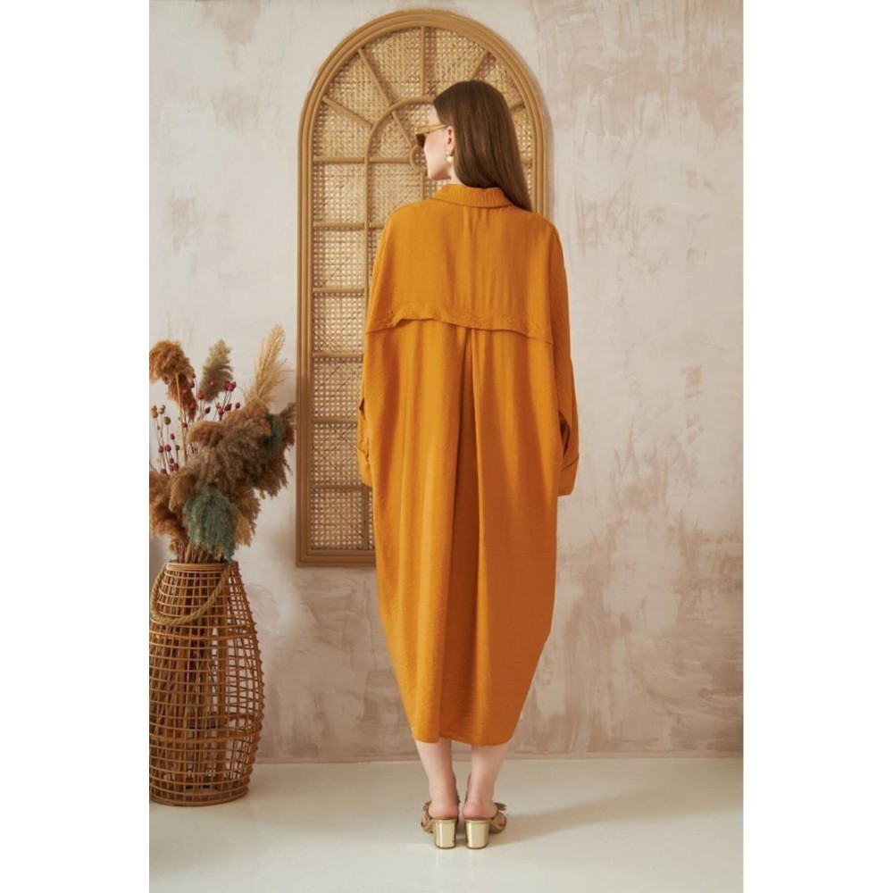 Pasaklı Giyim Pasaklı Giyim Kadın Oversize Yarasa Kol Tesettüre Uygun Gömlek Elbise-Tesettür Tunik Hardal - Premium Kadın Giyim