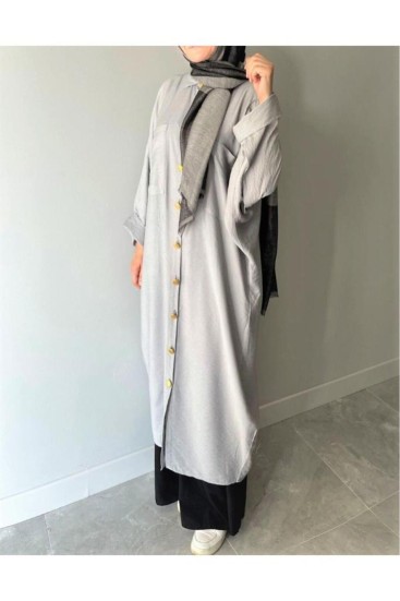 Pasaklı Giyim Kadın Oversize Yarasa Kol Tesettüre Uygun Gömlek Elbise-Tesettür Tunik 3282528 Gri