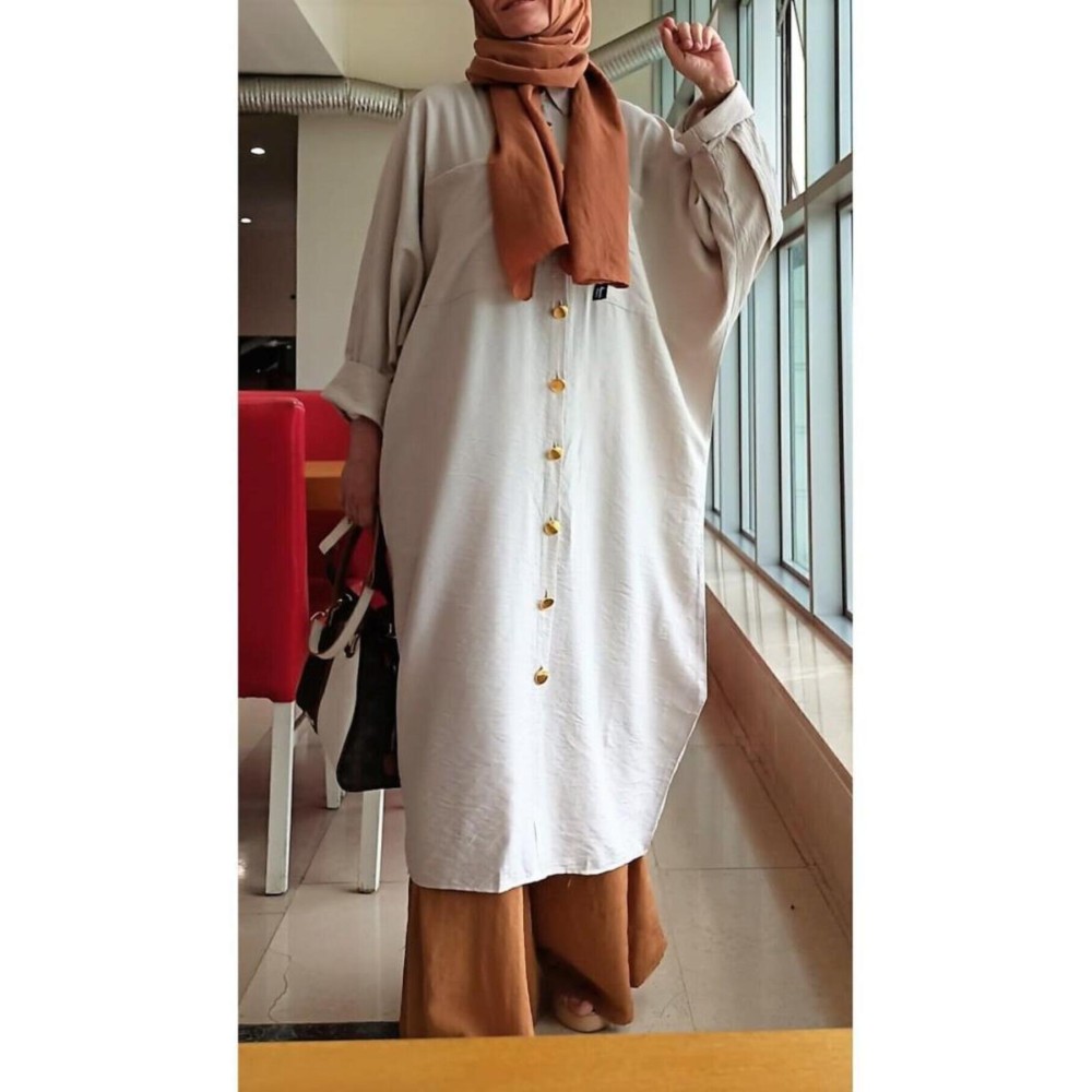 Pasaklı Giyim Pasaklı Giyim Kadın Oversize Yarasa Kol Tesettüre Uygun Gömlek Elbise-Tesettür Tunik Taş - Premium Kadın Giyim